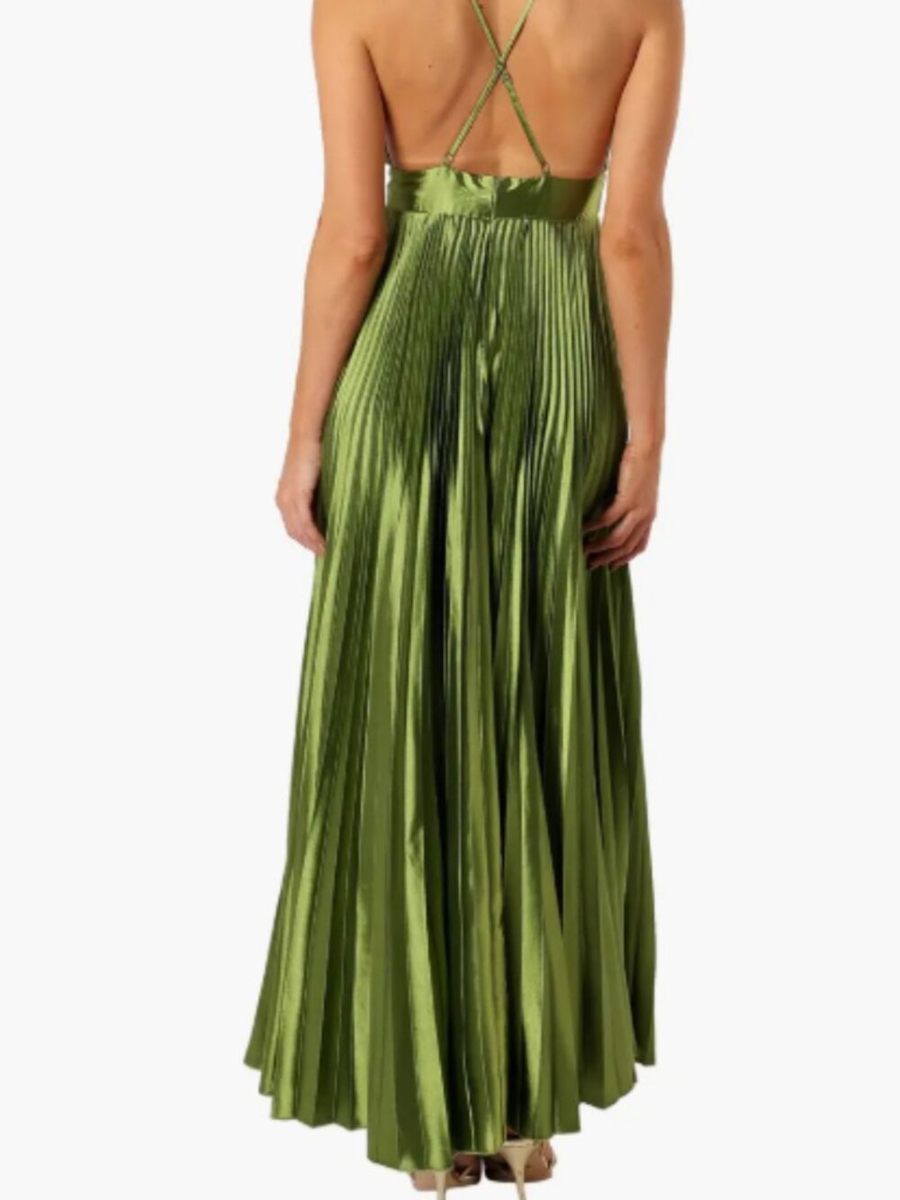 Petal & Pup Kris Plunge Neck Pleated Satin Gown – Olive Green – Small – NWT - Picture 11 of 15